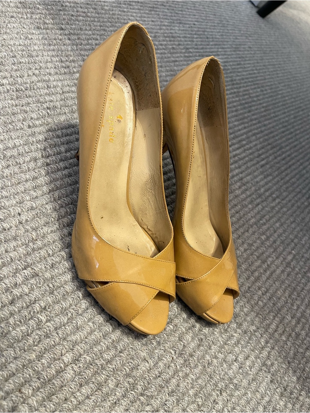 kate spade Patent Peep-Toe Heels in Nude Tan